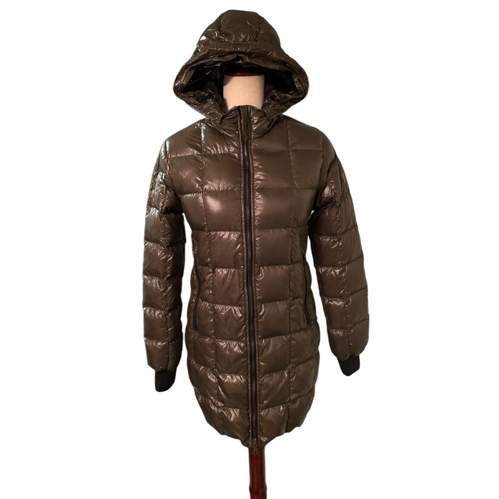 DUVETICA Goose Down Puffer Coat Jacket Hooded Green Metallic Size Women's 40